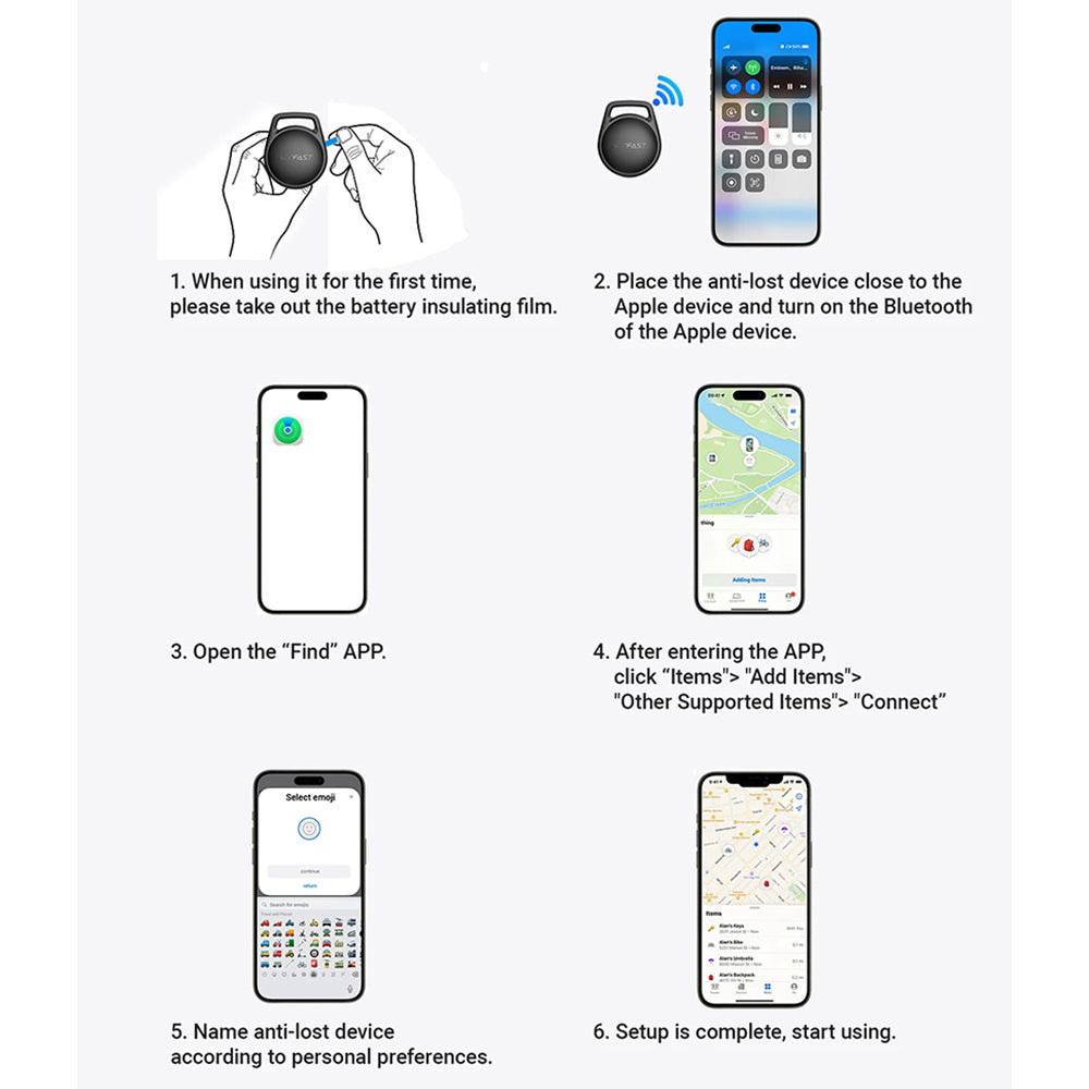 Acefast SmartTag S2 für iOS-Serie, Set 4 Stück, Schwarz