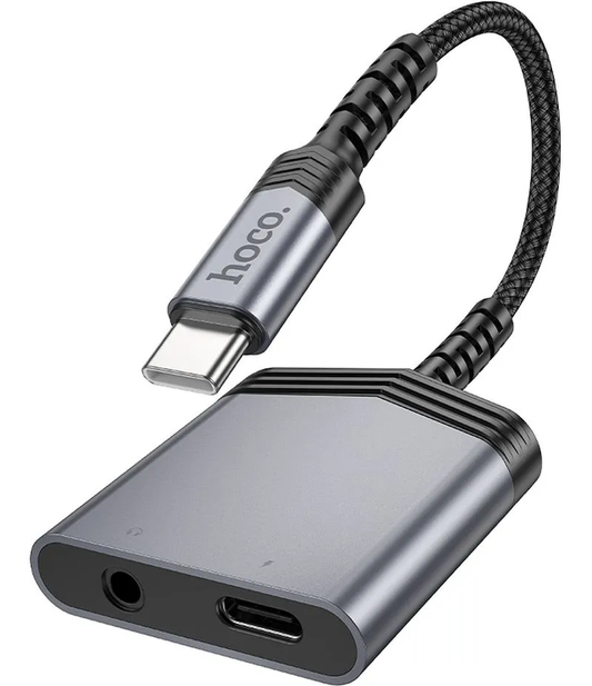 Audioadapter USB-C - USB-C / 3,5mm HOCO LS39, Schwarz