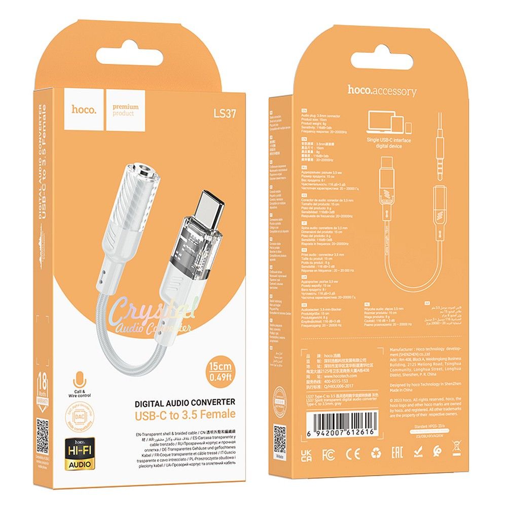 Audioadapter USB-C - 3.5mm HOCO LS37, Grau