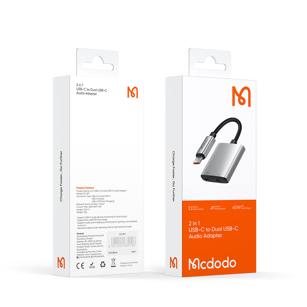 Audio-Adapter USB-C - USB-C / USB-C McDodo CA-5570 Wales, Grau