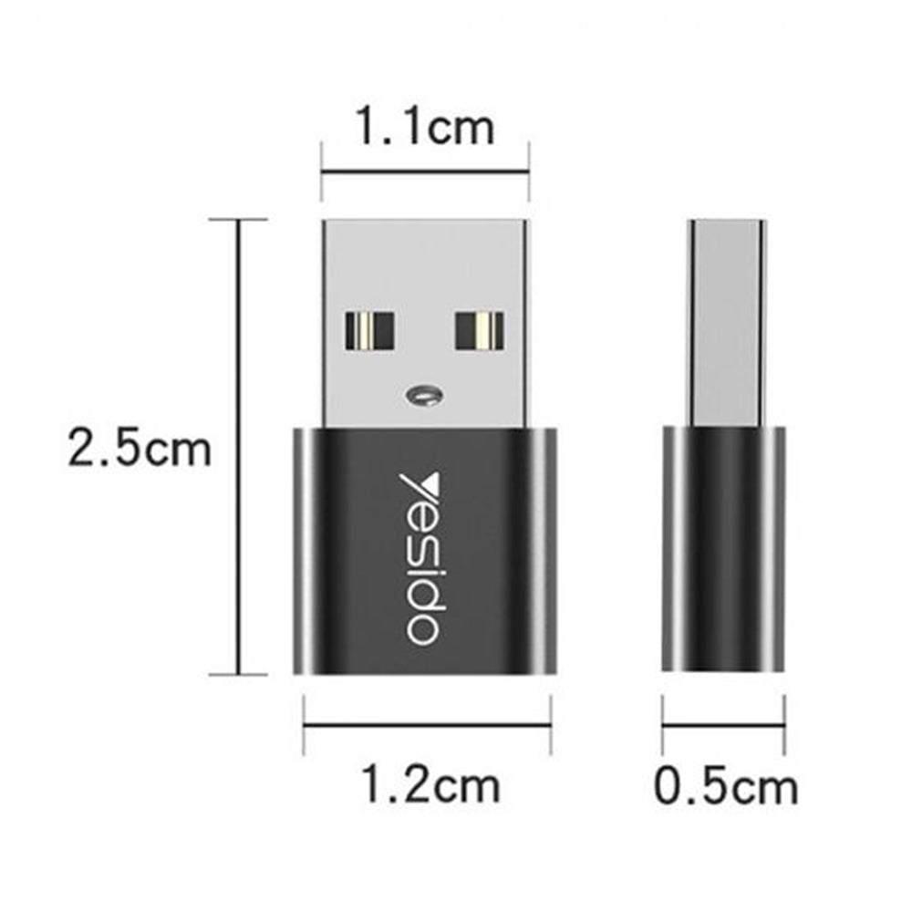 USB-C - USB-A Daten- und Ladeadapter Yesido GS09, Schwarz