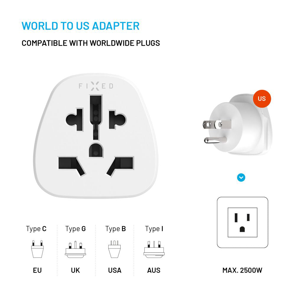 Netzwerkadapter Fixed EU / UK / USA - US, Weiß
