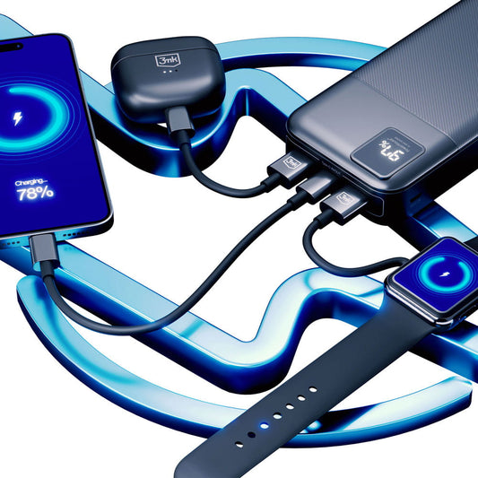 3MK PowerHouse Externer Akku, 20000mAh, 22,5W, QC + PD, 1 x USB-A - 1 x USB-C, Schwarz