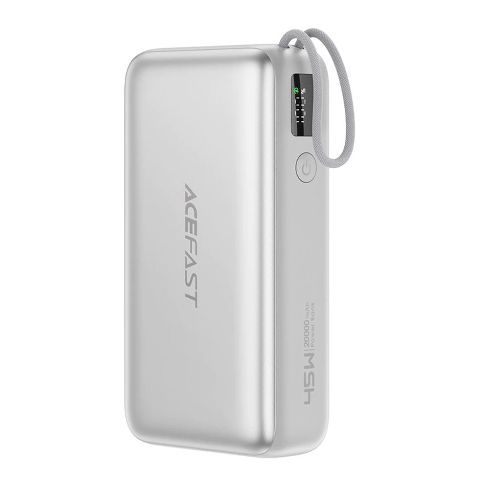 Externer Akku Acefast M34, 20000mAh, 45W, QC + PD, 1 x USB-A - 2 x USB-C, Silber