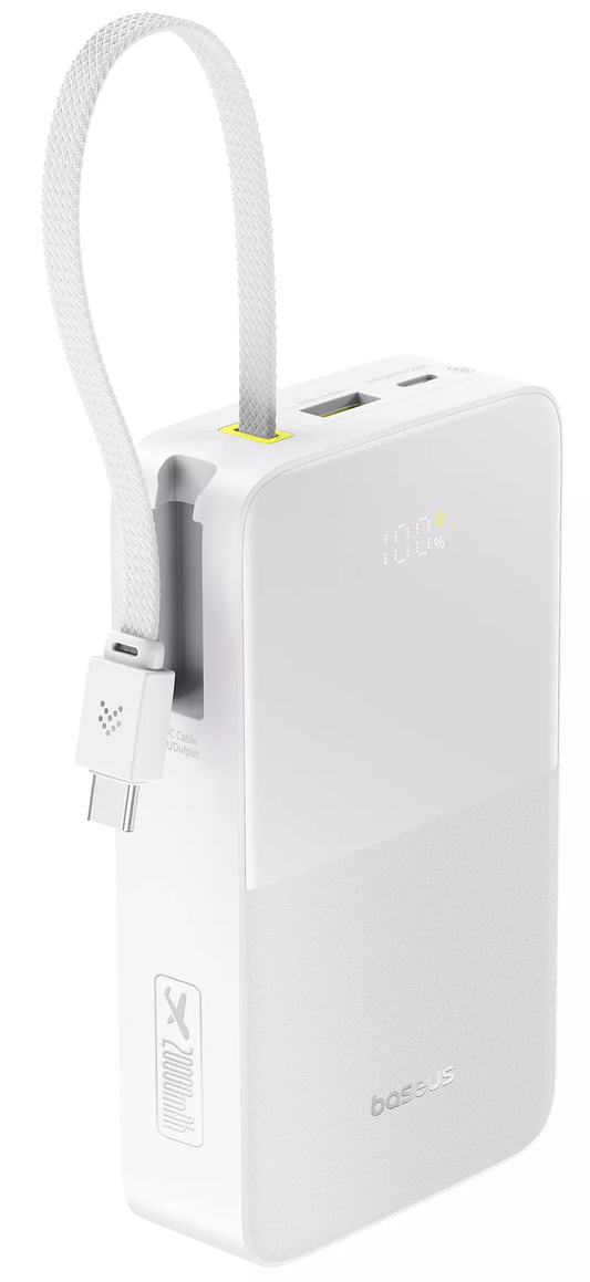 Externer Akku Baseus EnerFill Bipow2 Pro, 20000mAh, 22.5W, QC + PD, 1 x USB-A - 2 x USB-C, Weiß E0027700