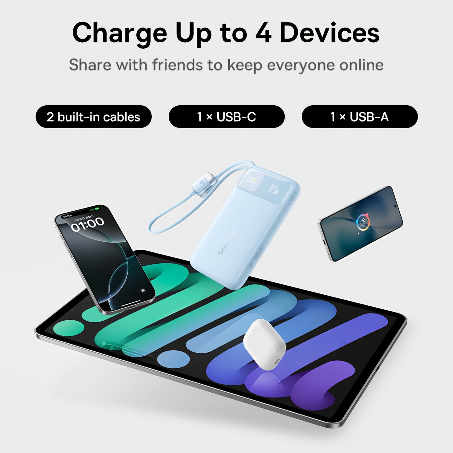 Externe Batterie Baseus EnerFill FC11, 20000mAh, 22,5W, QC + PD, 1 x Lightning - 1 x USB-A - 2 x USB-C, Blau E0027S06