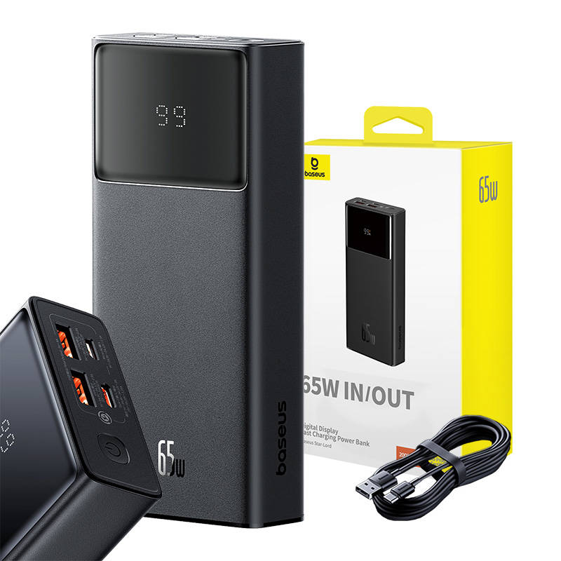 Externer Akku Baseus Star Lord, 20000mAh, 65W, QC + PD, 1 x USB-C - 2 x USB-A, Schwarz P10022906113-00