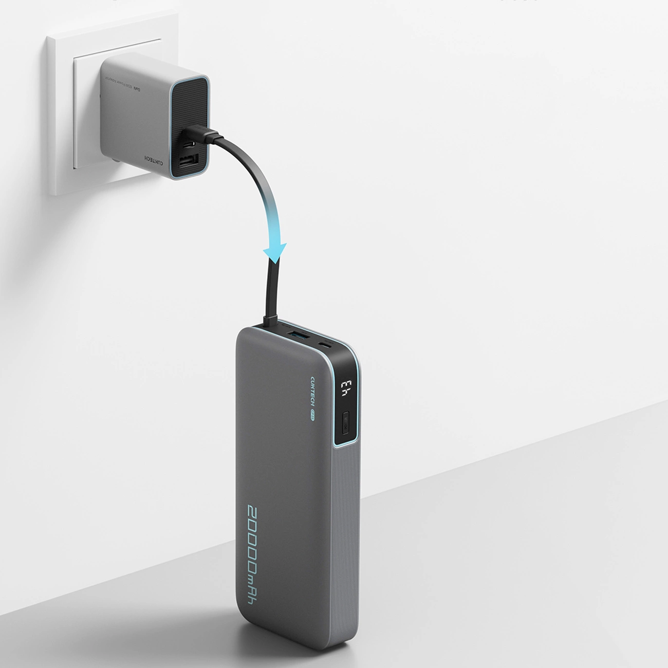 Externer Akku Cuktech, 20000mAh, 55W, QC + PD, 1 x USB-A - 2 x USB-C, Grau CUKP200NGLDG