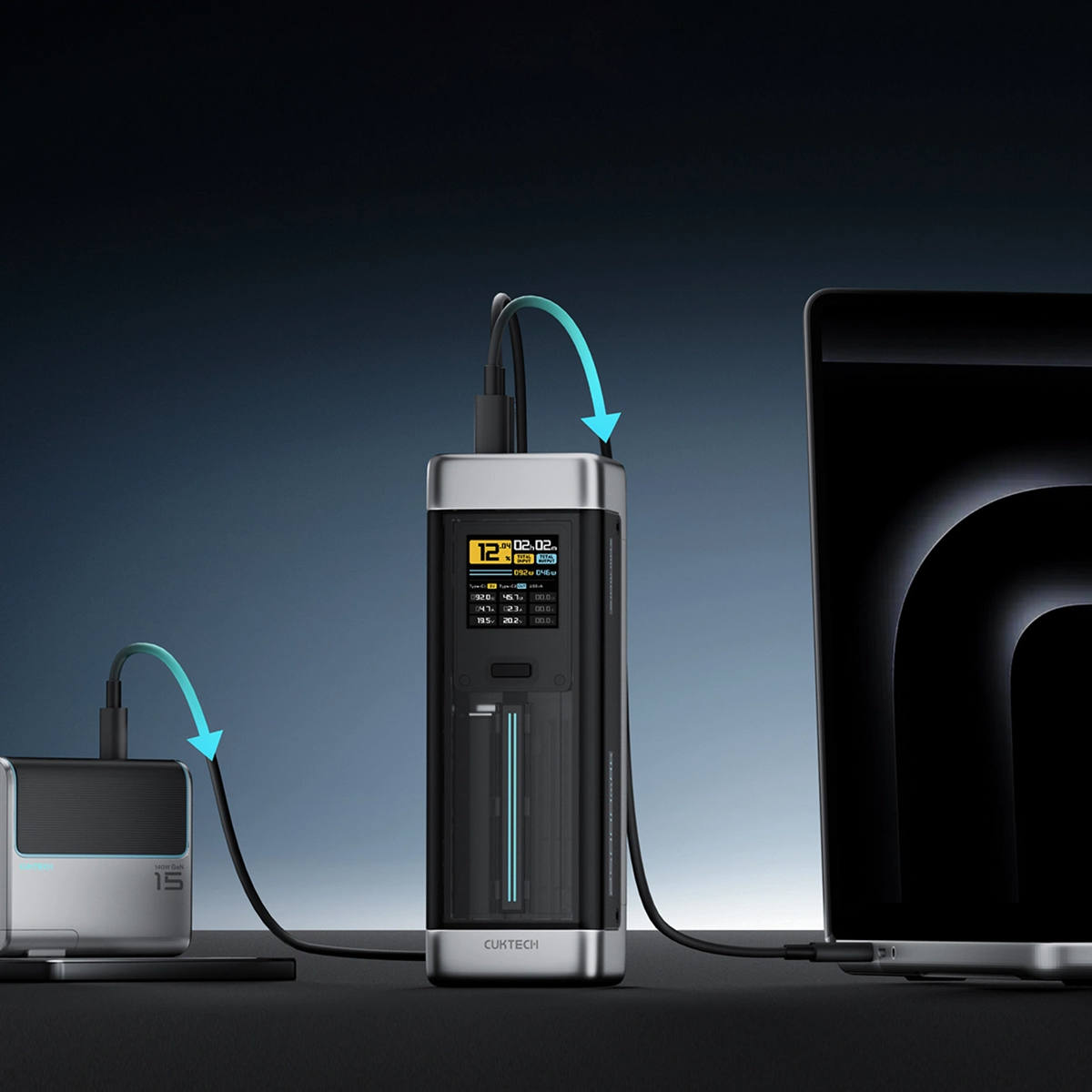 Externer Akku Cuktech, 25000mAh, 210W, QC + PD, 1 x USB-A - 2 x USB-C, Schwarz CUK00P23GLBK