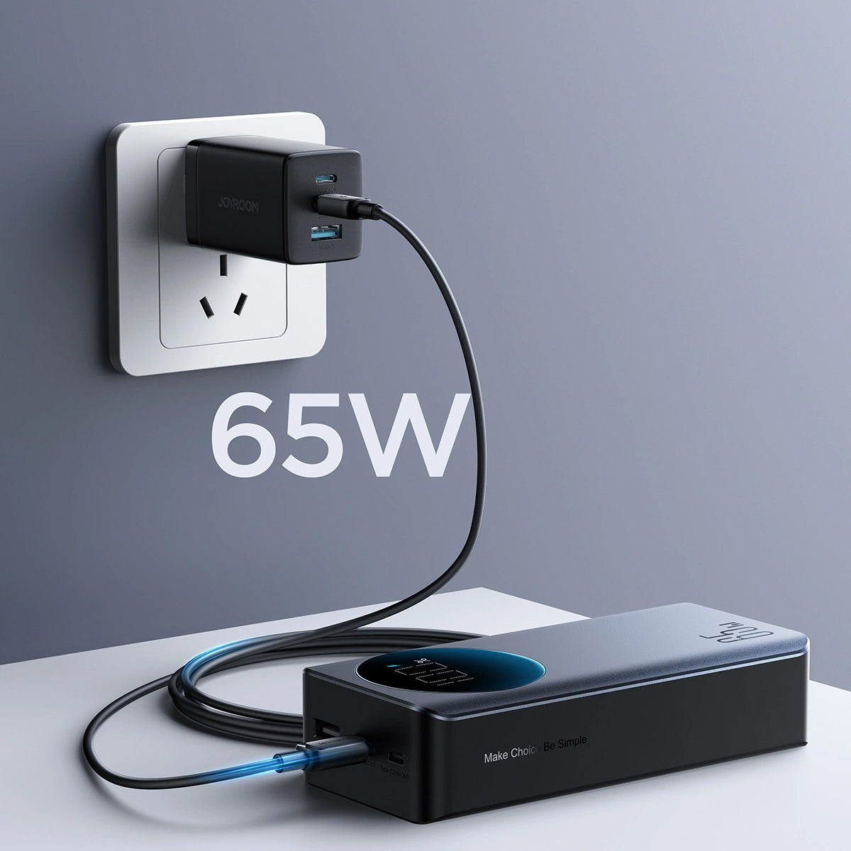 Externer Akku Joyroom JR-PBF05, 30000mAh, 65W, QC + PD, 1 x USB-A - 2 x USB-C, Schwarz