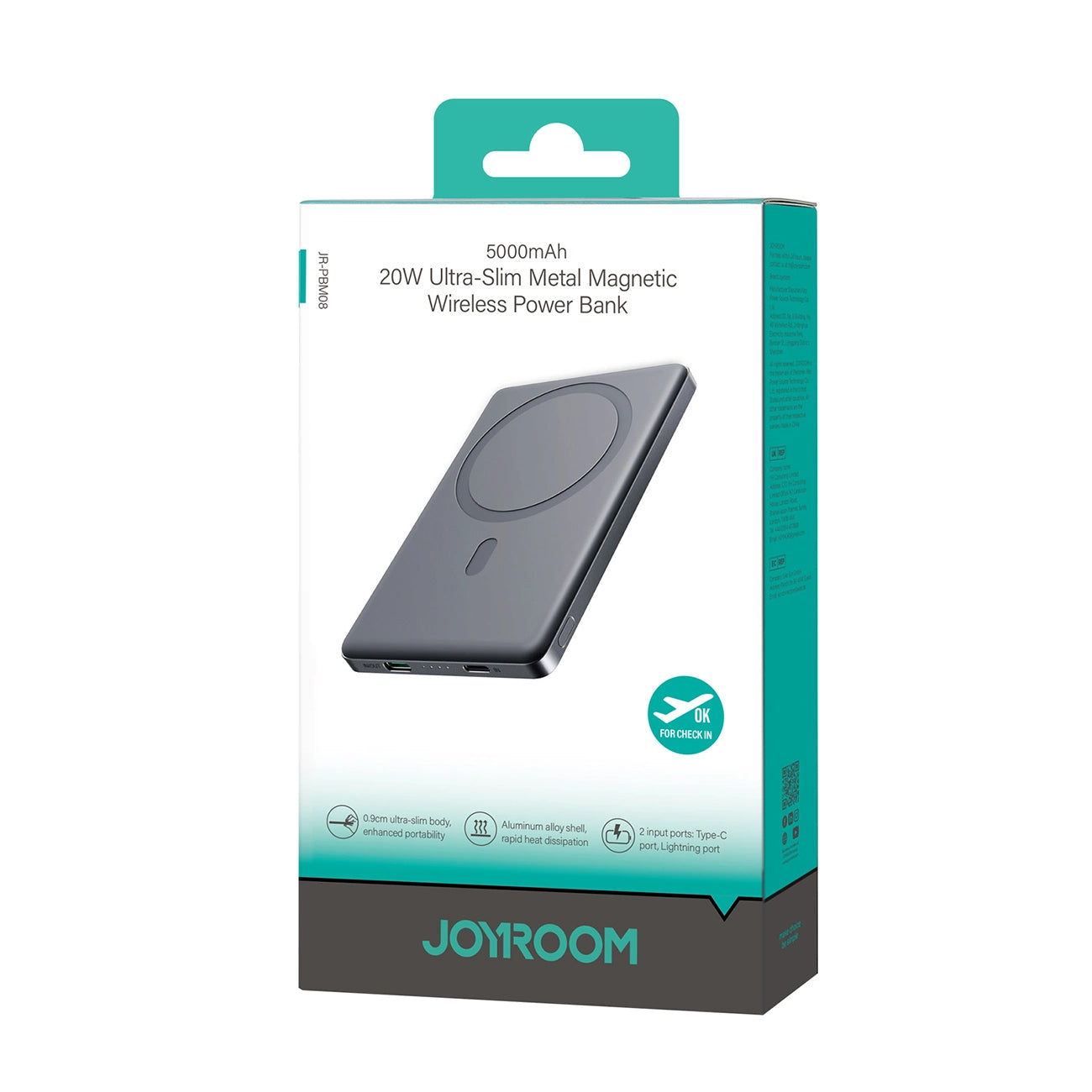 Externer Wireless-Akku Joyroom JR-PBM08, 5000mAh, 20W, PD + FQI, 1 x QI - 1 x USB-C, Grau