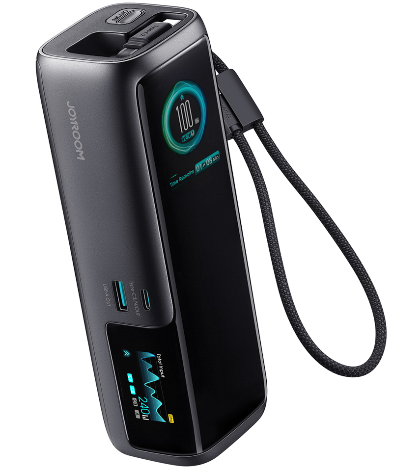 Joyroom PODIX PR70 Powerbank, 25000 mAh, 240 W, QC + PD, 1 x USB-A – 3 x USB-C, Schwarz