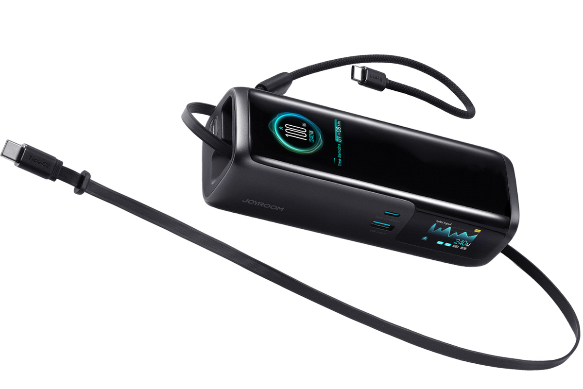 Joyroom PODIX PR70 Powerbank, 25000 mAh, 240 W, QC + PD, 1 x USB-A – 3 x USB-C, Schwarz