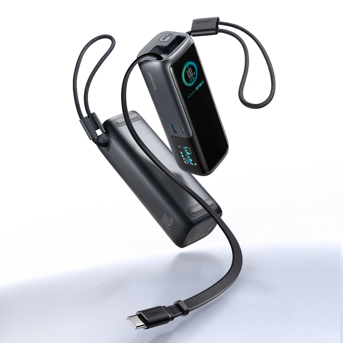 Joyroom PODIX PR70 Powerbank, 25000 mAh, 240 W, QC + PD, 1 x USB-A – 3 x USB-C, Schwarz