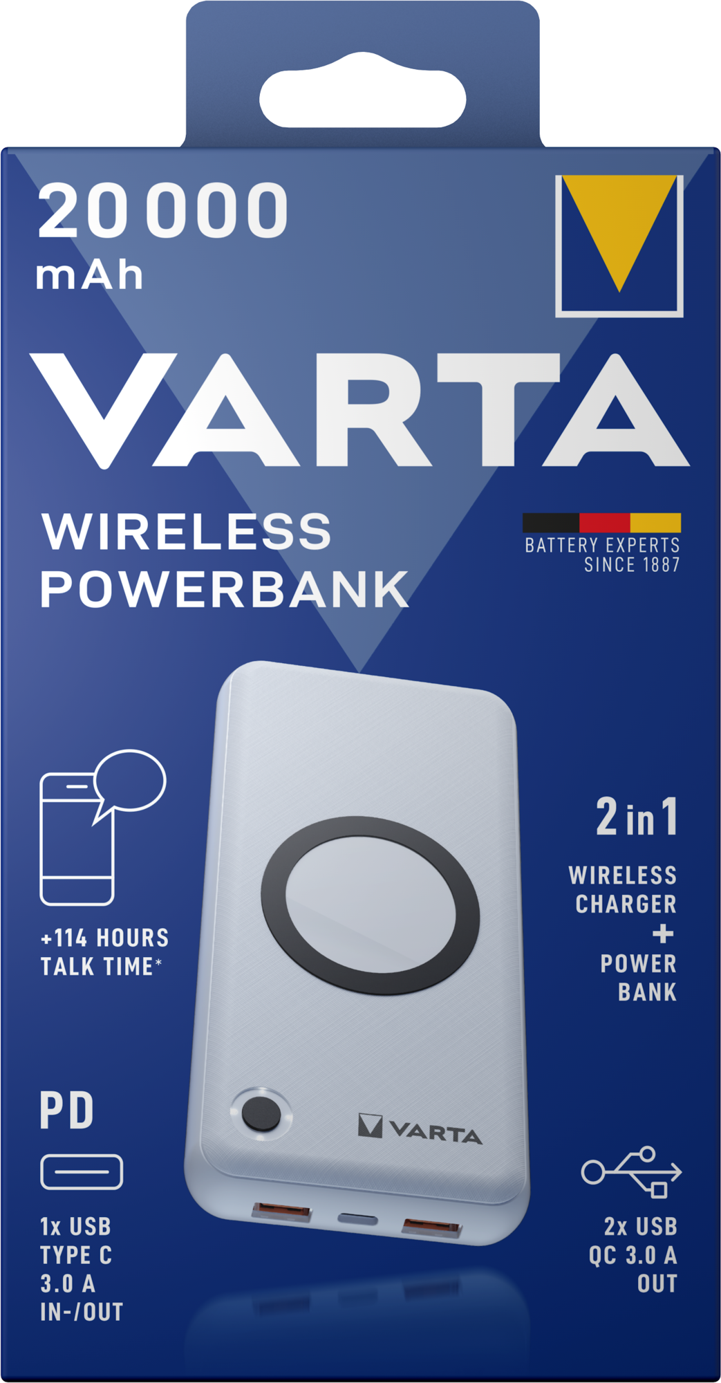 Varta Energy Wireless Powerbank 20000mAh | 18W | QC + PD | Weiß