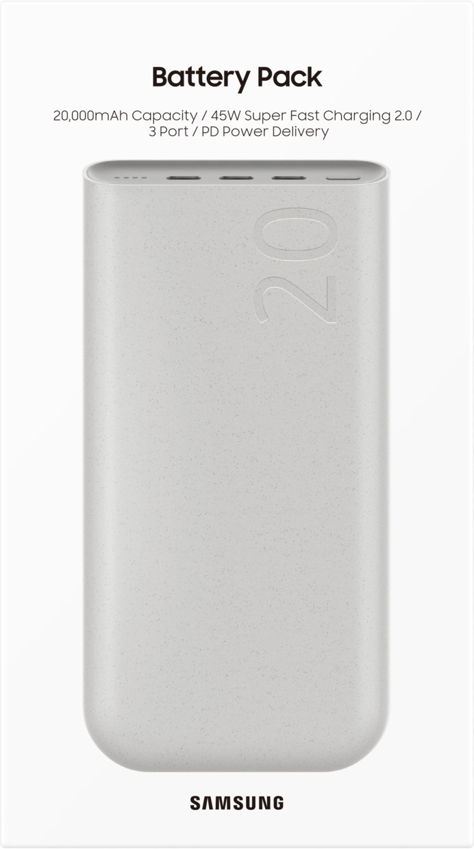 Samsung 20000mAh Powerbank 45W | PD + Super Fast Charging 2.0 | 3x USB-C | Beige