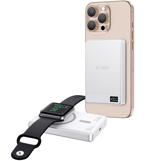 Tech-Protect PB33 LifeMag Wireless Externer Akku, 5000mAh, 15W, FQI, 1 x QI - 1 x USB-C, Grau
