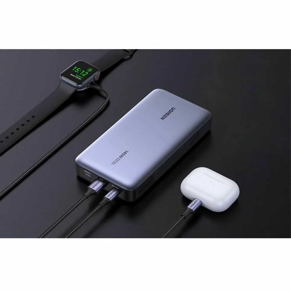 Externer Akku UGREEN PB205, 25000mAh, 145W, QC + PD, 1 x USB-A - 2 x USB-C, Grau