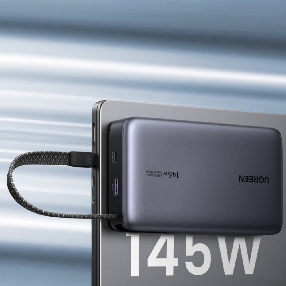 Externer Akku UGREEN PB551 (55992B), 20000mAh, 145W, QC + PD, 1 x USB-A - 2 x USB-C, Grau