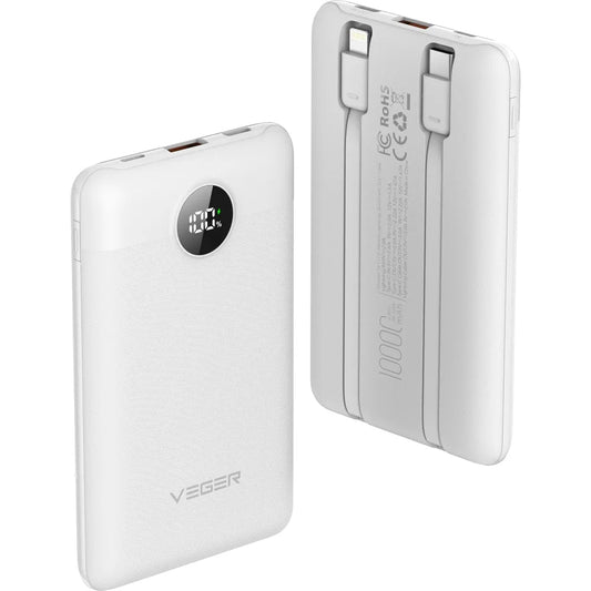 Externer Akku Veger C11C, 10000mAh, 22.5W, QC + PD, 1 x Lightning - 1 x USB-A - 2 x USB-C, Weiß