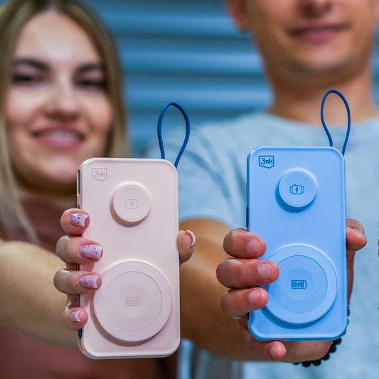 3MK PastelUp Wireless Externer Akku, 10000mAh, 22.5W, QC + PD + FQI, 1 x USB-A - 1 x USB-C - 2 x QI, Blau
