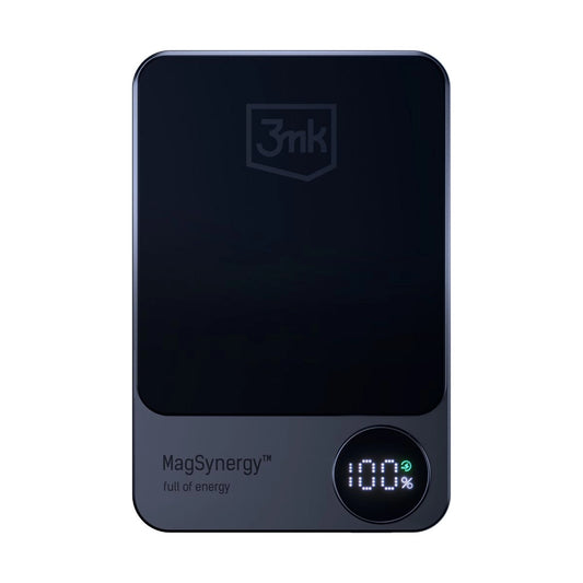 3MK MagSynergy Wireless External Battery, 5000mAh, 18W, PD + FQI, 1 x QI - 1 x USB-C, Schwarz