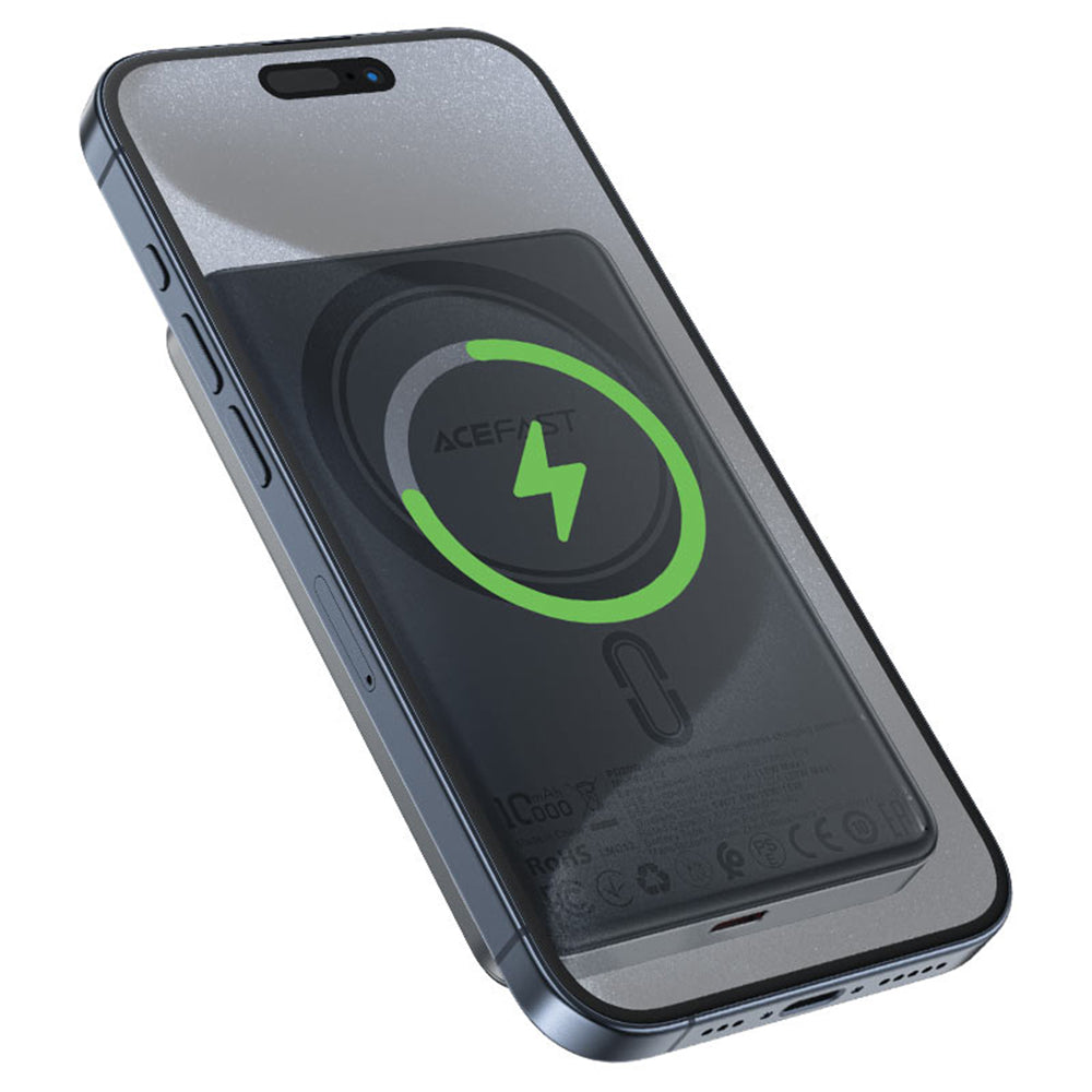 Externer Wireless Akku Acefast M12, 10000mAh, 20W, PD + FQI, 1 x QI - 1 x USB-C, Schwarz