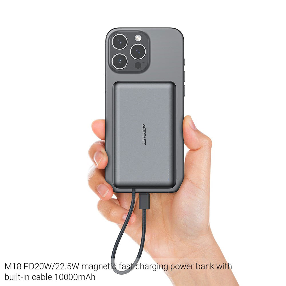 Externer Wireless-Akku Acefast M18, 10000mAh, 22.5W, PD + FQI, 1 x QI - 2 x USB-C, Schwarz