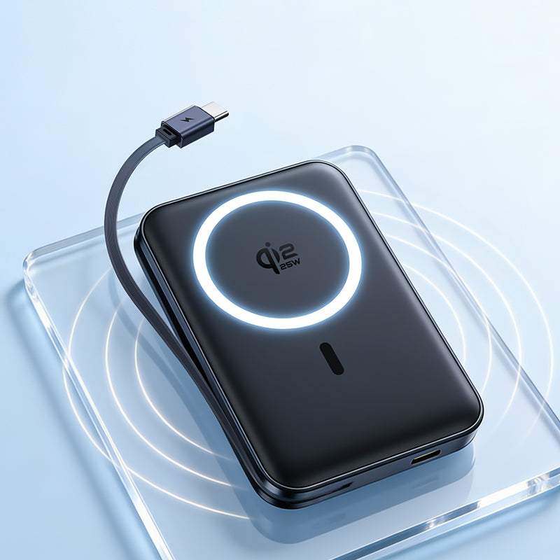 Baseus PicoGo AM61 Wireless Powerbank, 10000mAh, 45W, PD + FQI, 1 x QI - 2 x USB-C, Schwarz E0028V00