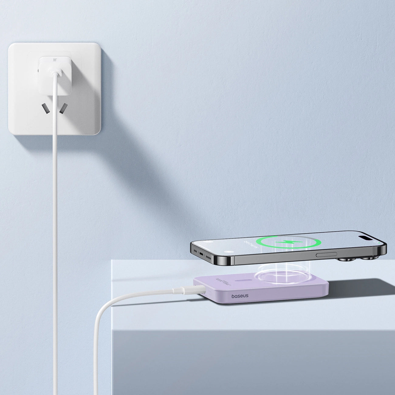 Externer Wireless-Akku Baseus Magnetic Mini, 5000mAh, 20W, PD + FQI, 1 x QI - 1 x USB-C, Lila P10022107513