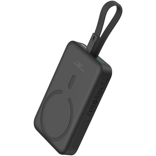 Baseus Magnetic Mini Wireless External Battery, 10000mAh, 20W, PD + FQI, 1 x Lightning - 1 x QI - 1 x USB-C, Schwarz P10022109113113-00