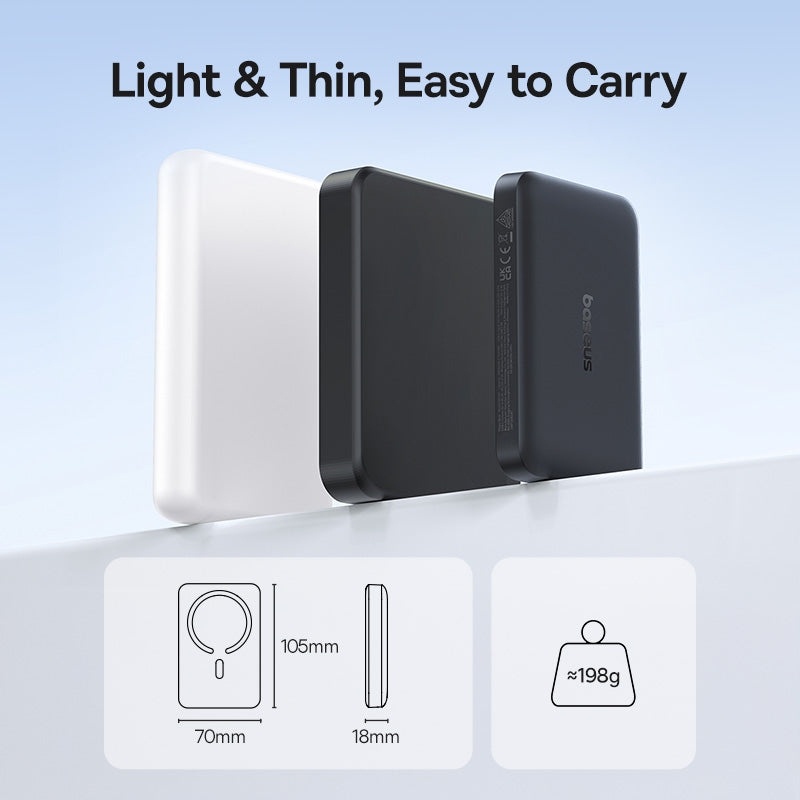 Baseus EnerFill FM11 Wireless Externe Batterie, 10000mAh, 30W, PD + FQI, 1 x QI - 1 x USB-C, Schwarz