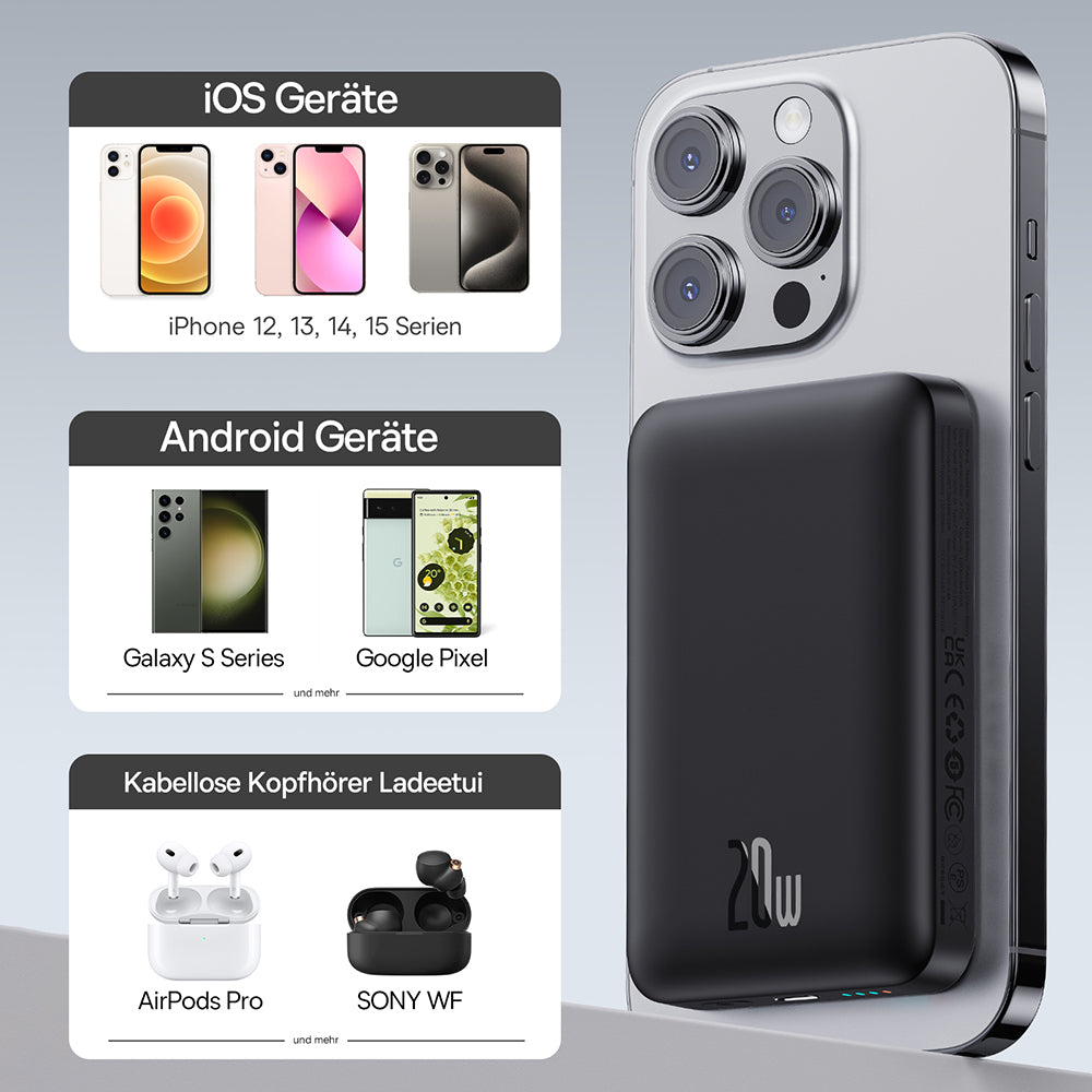 Baseus Magnetic Mini Powerbank 10000mAh | 20W PD & Qi | Schwarz
