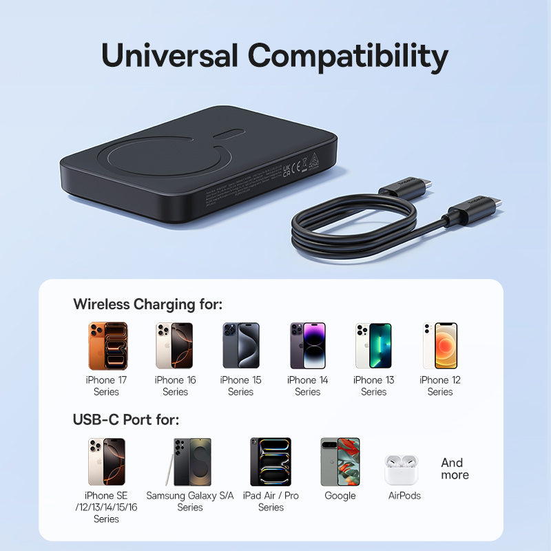 Baseus EnerFill FM11 Wireless Externe Batterie, 10000mAh, 30W, PD + FQI, 1 x QI - 1 x USB-C, Schwarz