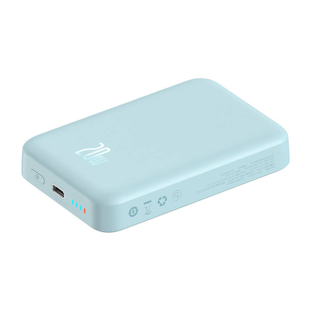 Externer Wireless-Akku Baseus Magnetic Mini, 10000mAh, 20W, PD + FQI, 1 x QI - 1 x USB-C, Blau PPCX110103