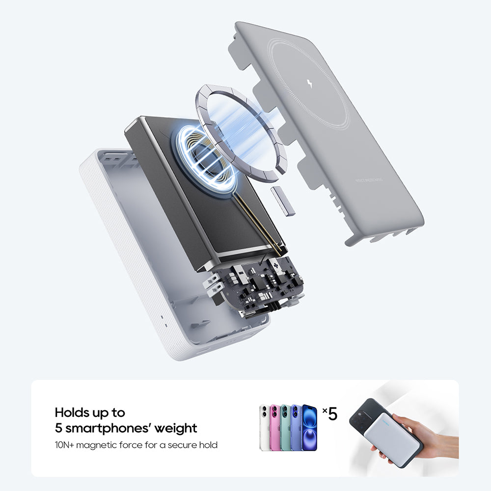 Kabellose Powerbank Cuktech WPB100N, 10000mAh, 20W, PD + FQI, 1 x QI - 1 x USB-C, Weiß CKWPB100NGLGR