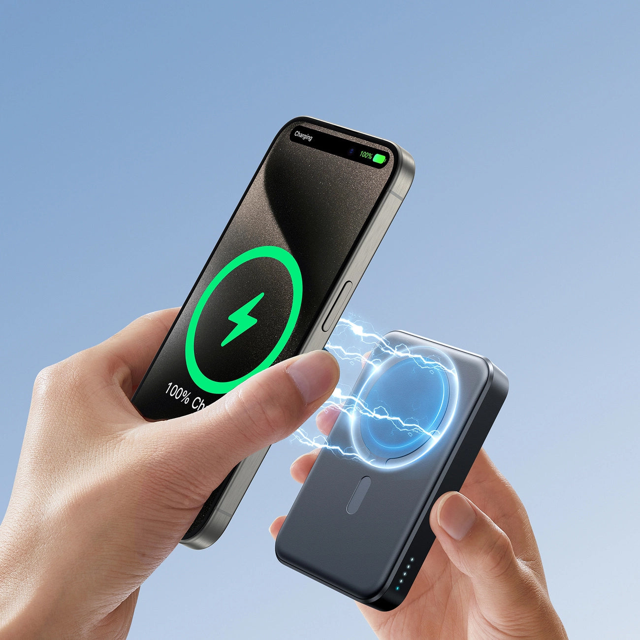 Externer Wireless-Akku Joyroom JR-W020, 10000mAh, 20W, QC + PD + FQI, 1 x QI - 1 x USB-A - 1 x USB-C, Schwarz