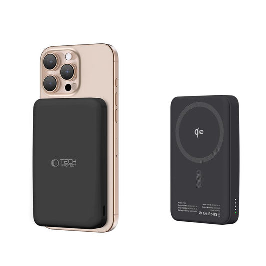 Externer drahtloser Akku Tech-Protect PB24 LifeMag, 10000mAh, 15W, PD + FQI, 1 x QI - 1 x USB-A - 1 x USB-C, Schwarz