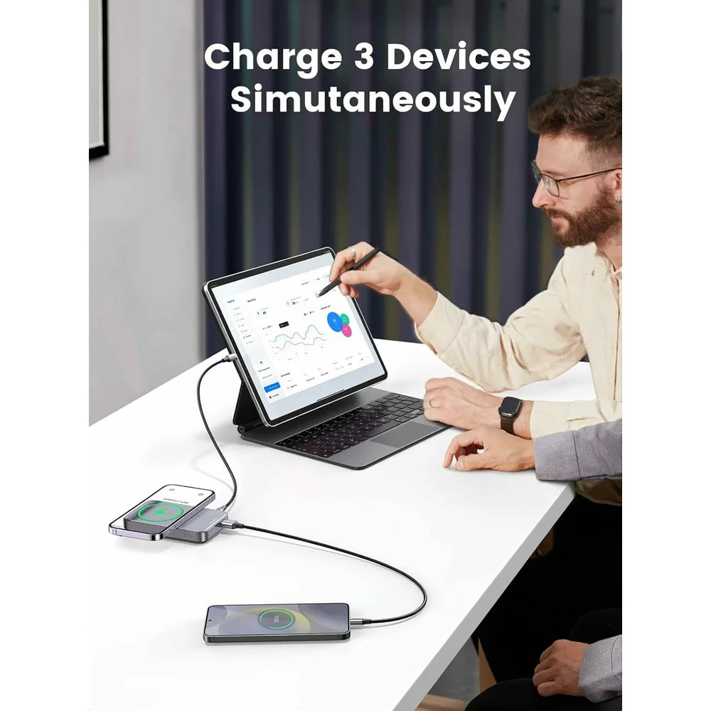 Wireless Powerbank UGREEN PB206, 10000mAh, 20W, QC + PD + FQI, 1 x QI - 1 x USB-A - 1 x USB-C, Grau