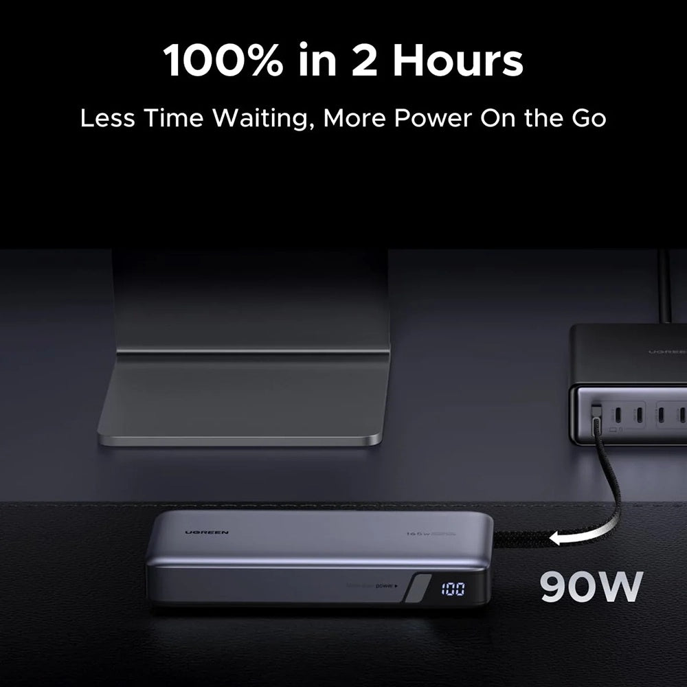 Externer Akku UGREEN PB726 (55995B), 25000mAh, 165W, QC + PD, 1 x USB-A - 3 x USB-C, Grau