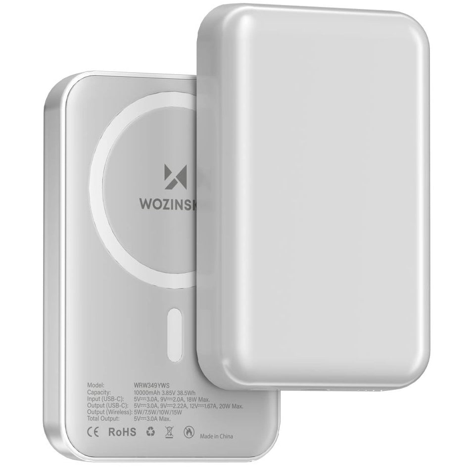 Externer Wireless Akku WZK WRW349YWS, 10000mAh, 20W, PD + FQI, 1 x QI - 1 x USB-C, Weiß