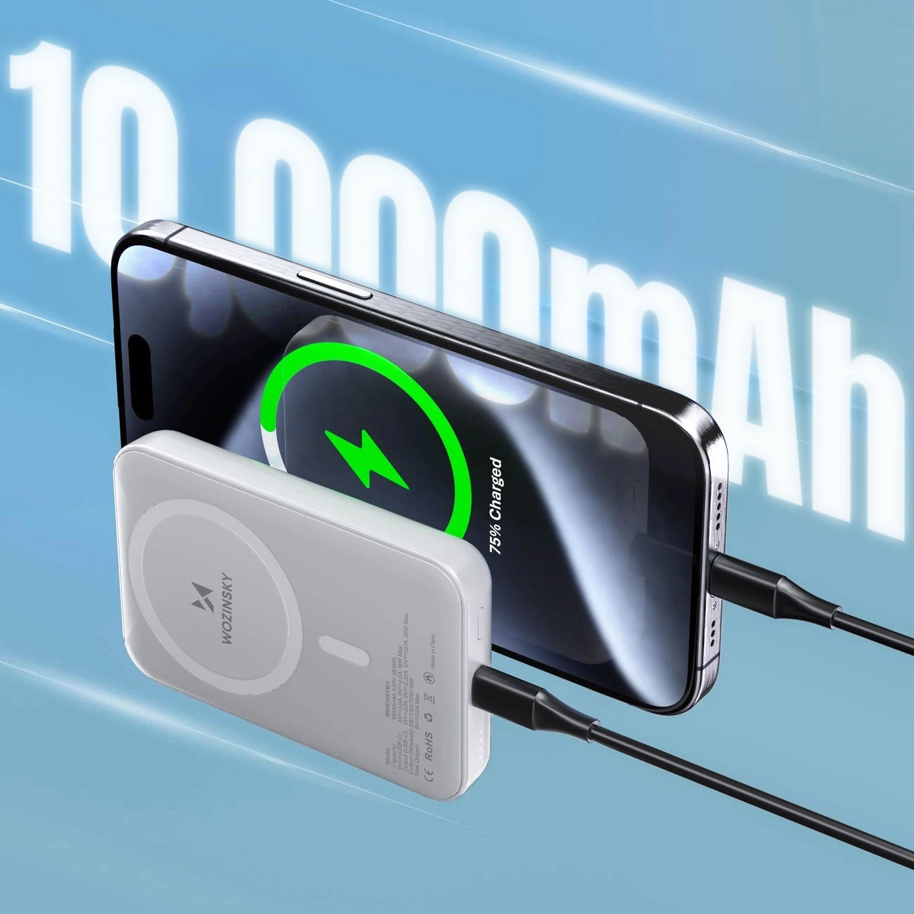 Externer Wireless Akku WZK WRW349YWS, 10000mAh, 20W, PD + FQI, 1 x QI - 1 x USB-C, Weiß