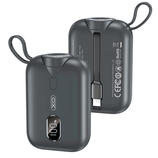 XO Design PR260 Wireless External Battery, 10000mAh, 20W, PD + QI, 1 x QI - 2 x USB-C, Black