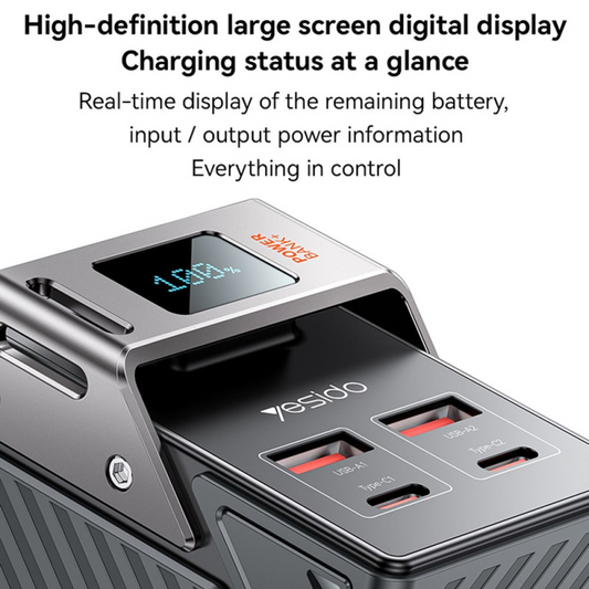 Externe Batterie Yesido YP62, 30000mAh, 22,5W, QC + PD, 2 x USB-A - 2 x USB-C, Schwarz
