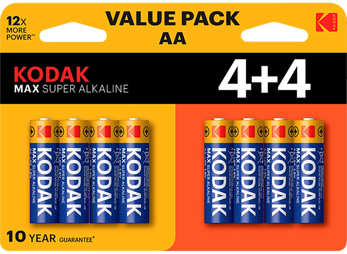 Kodak Max Super Alkaline Batterie, AA / LR6, 8 Stück Set