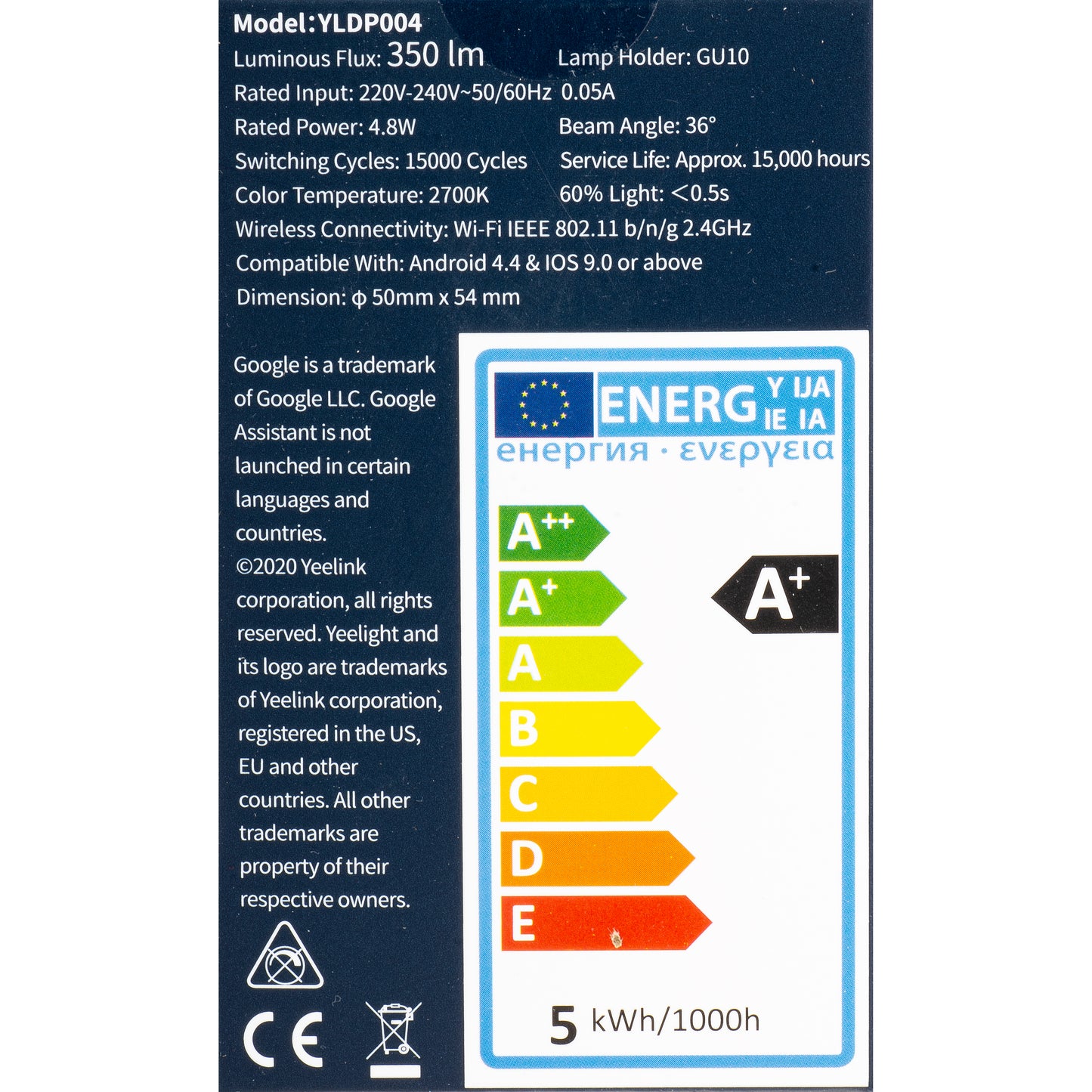 LED-Lampe Yeelight W1, Wi-Fi, GU10, 4.8W, 2700K, 350lm YLDP004