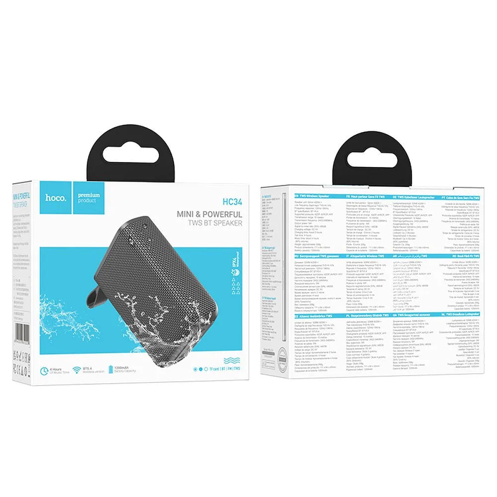 Tragbarer Bluetooth-Lautsprecher HOCO HC34, 5W, TWS, wasserdicht, Grau