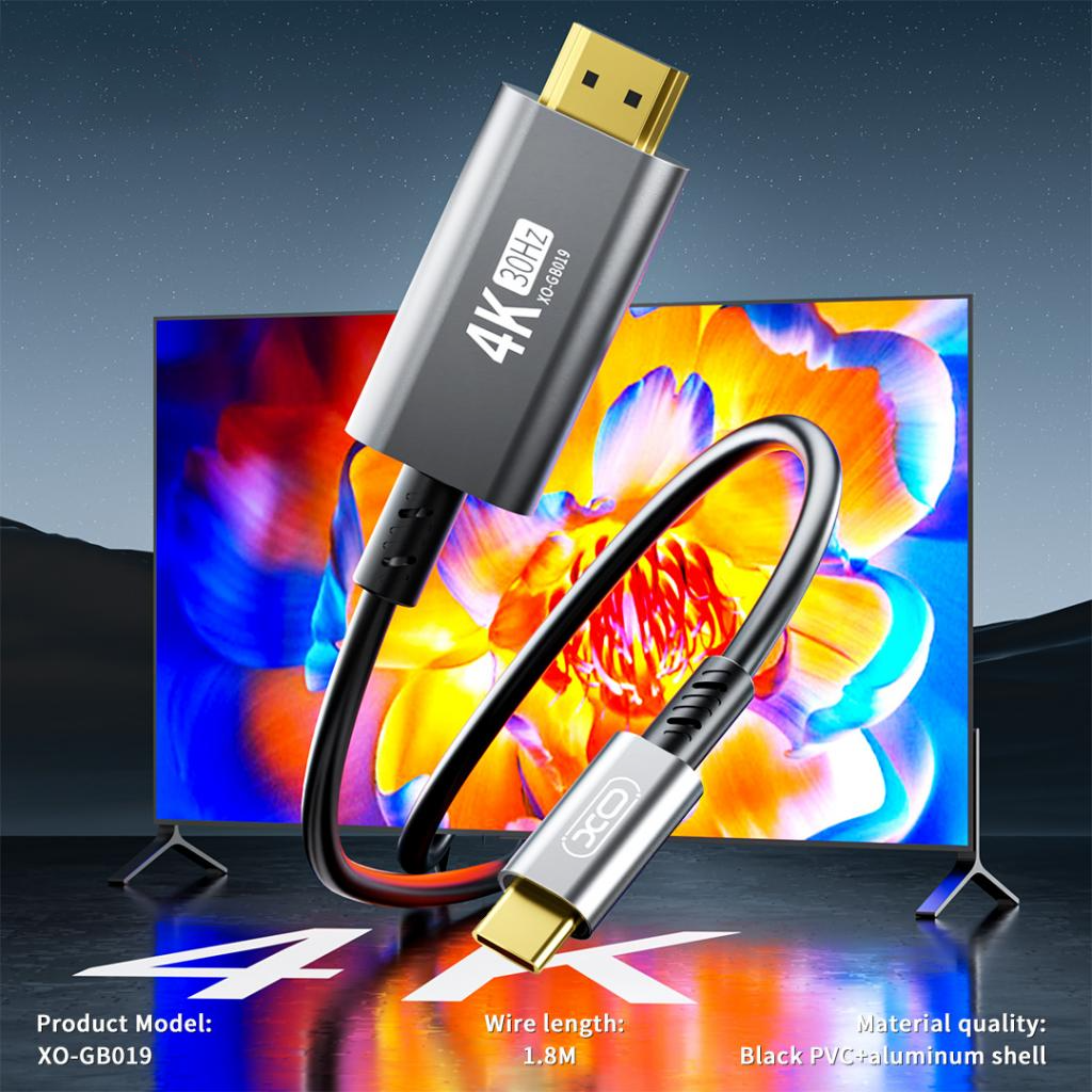 Audio- und Videokabel USB-C - HDMI XO Design GB019, 1,8m, Schwarz