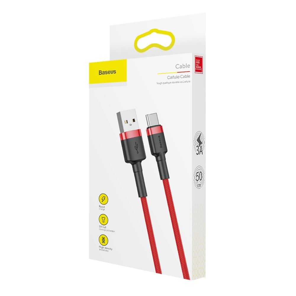 Baseus Cafule USB-A to USB-C Data and Charging Cable, 60W, 0.5m, Red CATKLF-A09