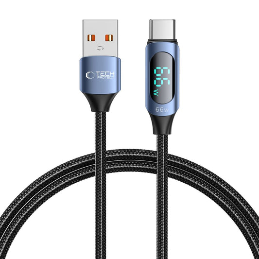 USB-A zu USB-C Tech-Protect Ultraboost LED Daten- und Ladekabel, 66W, 1m, Blau